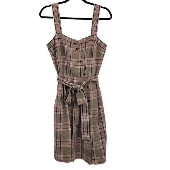 Gal Meets Glam Madison Tie Front Dress Retro 60s Apron Pinafore Plaid Pink Sz 10 - Picture 7 of 14